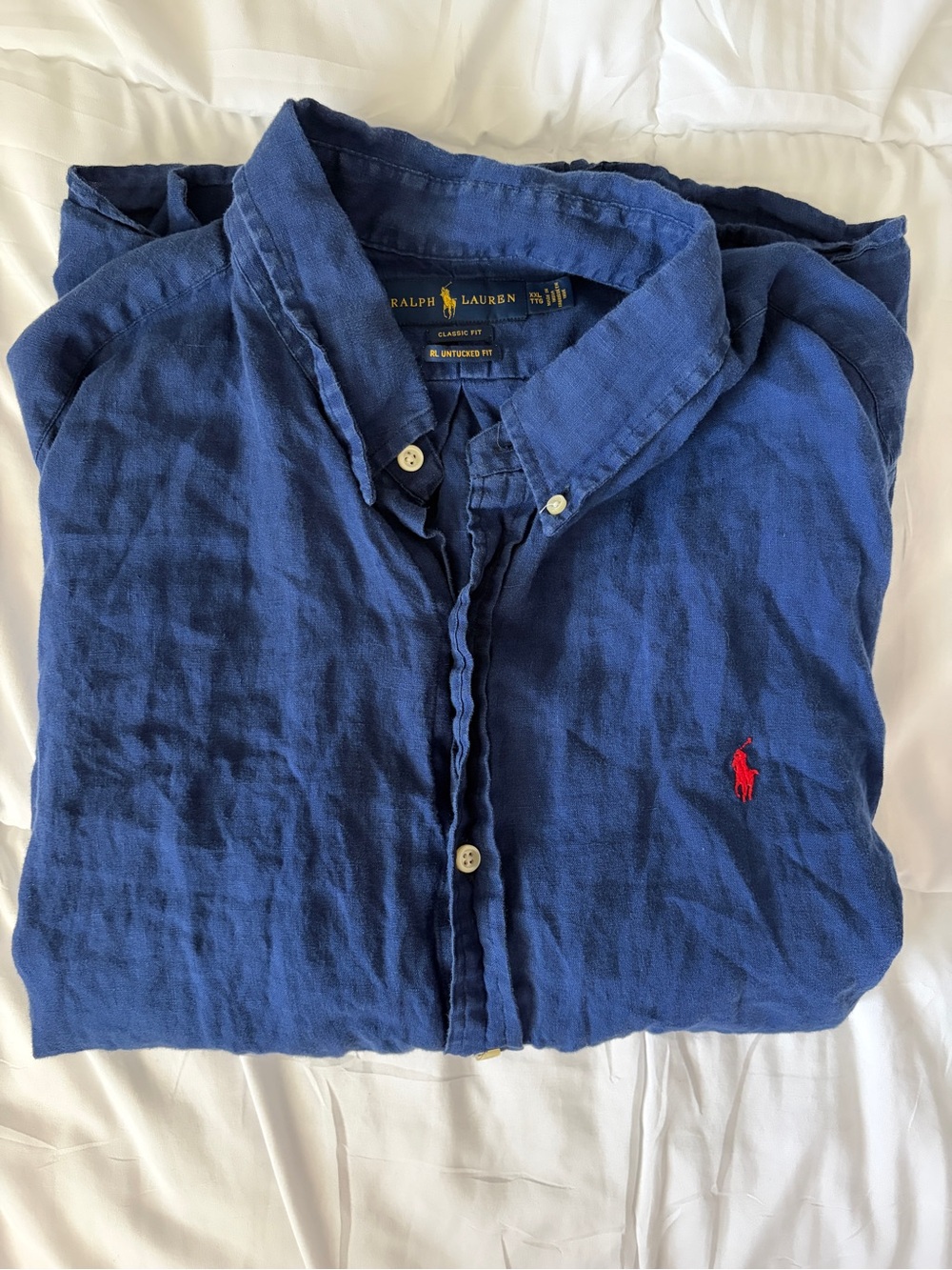 Ralph Lauren Blue Button-Down Shirt with Red Pony Logo